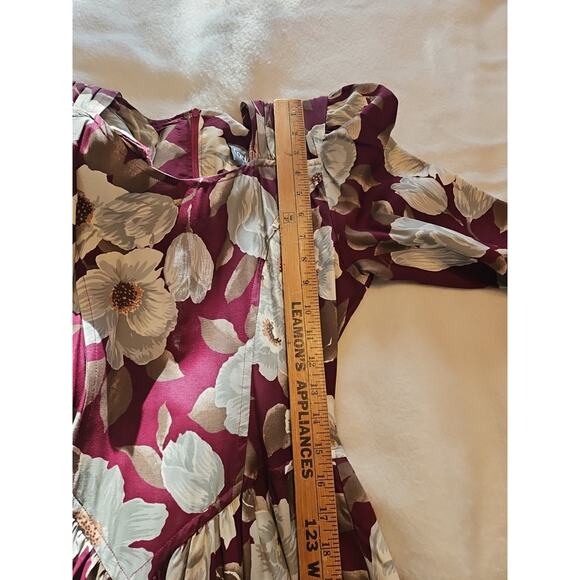 VTG Carol Anderson Dress Women's Sz 3/4 Red Floral A Line w/Shldr Pads & Pockets - Picture 9 of 13